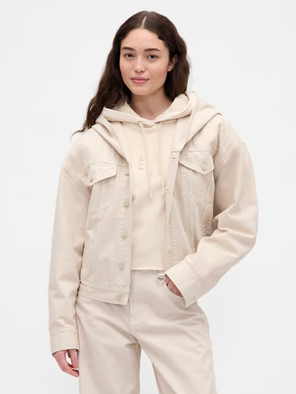 Gap x BÉIS Oversized Hooded Denim Jean Jacket Cream Size S NWT